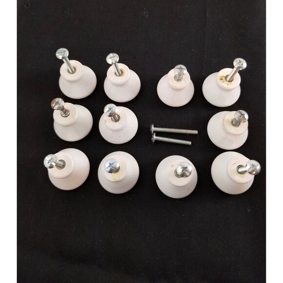 Vintage White Porcelain Drawer Pulls Knobs Handles with Screws Set 11 - Picture 3 of 3